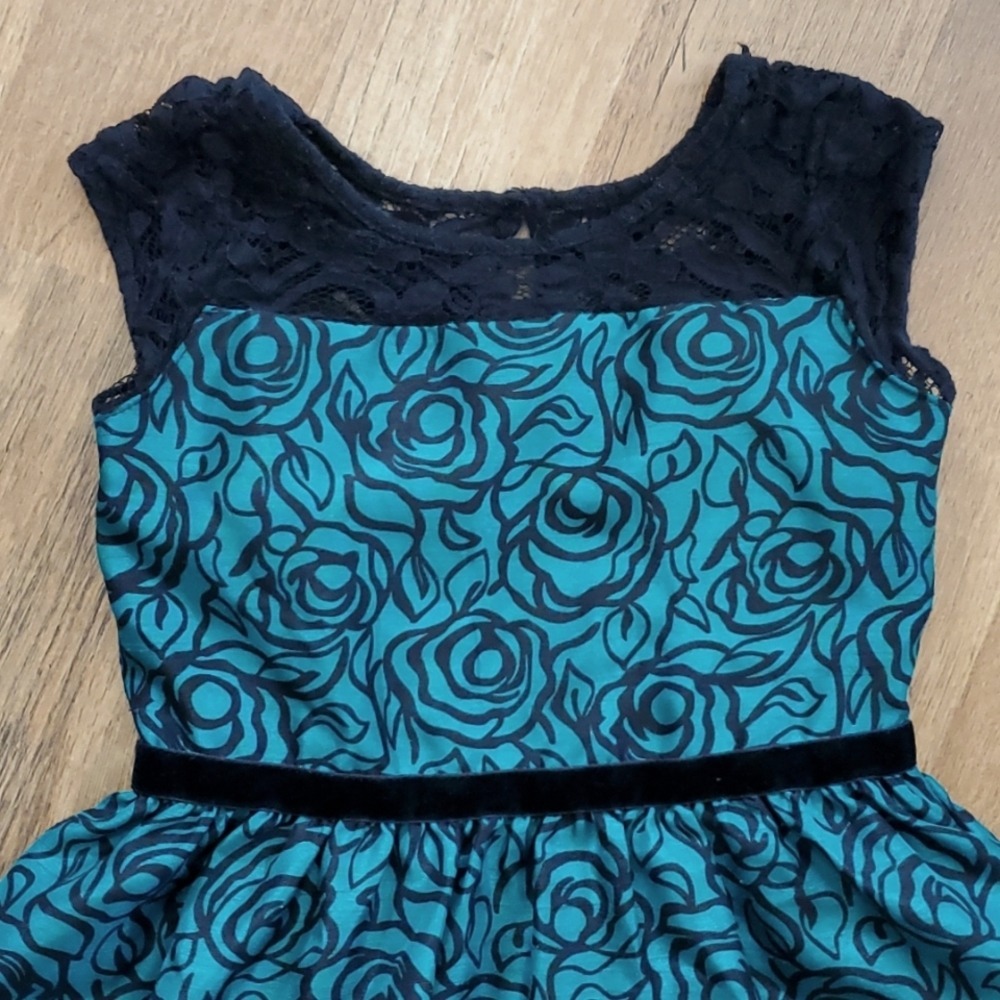 Gymboree Dressed Up Girls Green Floral Lace‎ Sleeveless Holiday Party Dress - Picture 4 of 11
